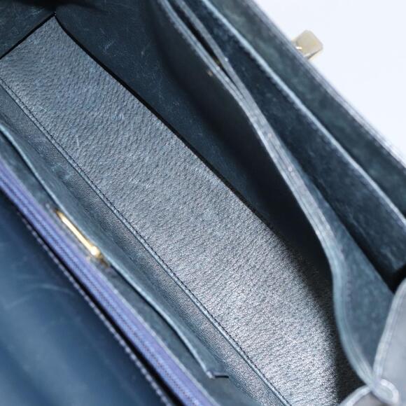 GUCCI Hand Bag Leather Navy Gold Auth 156872 - Picture 11 of 16